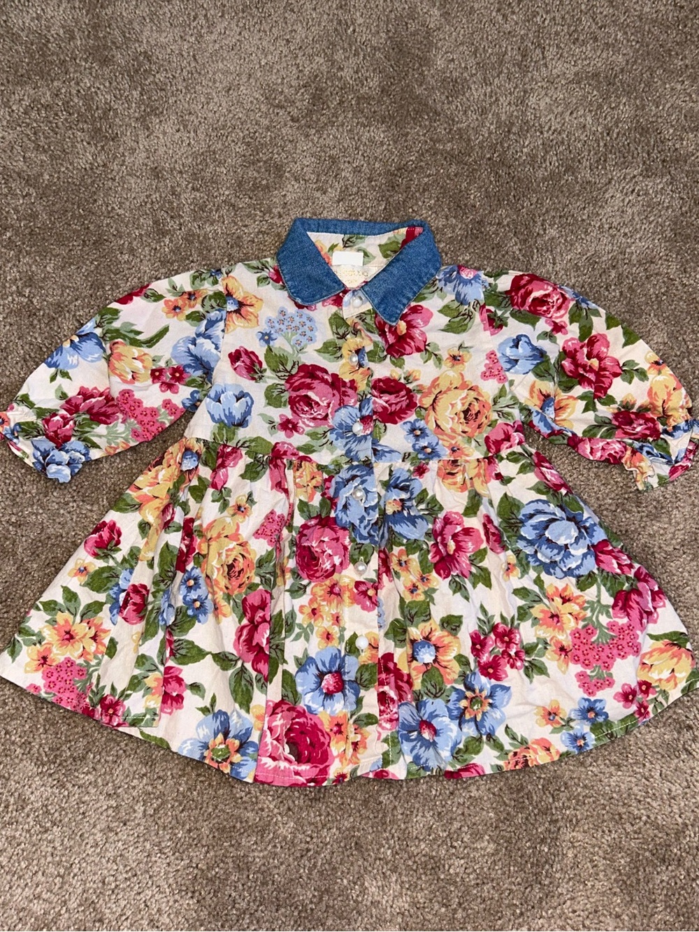 Vintage Early 90s Baby Beluga Floral and Denim Dress